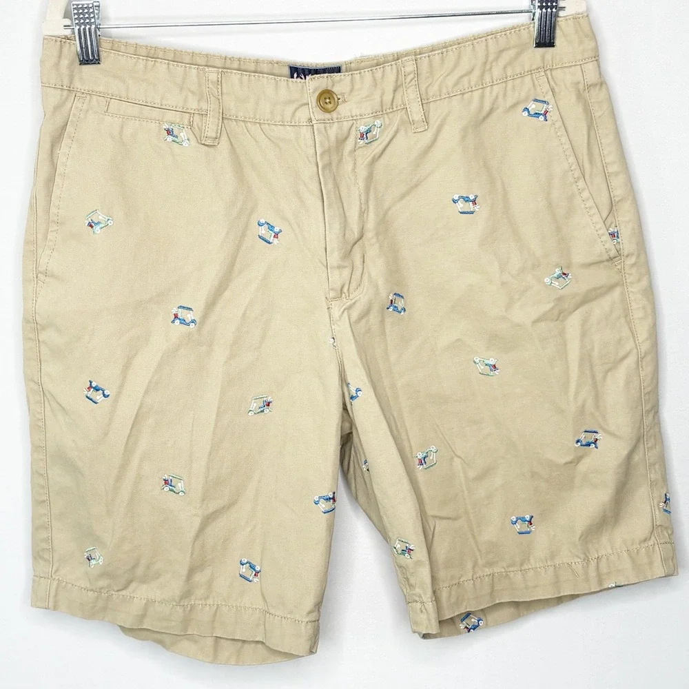 Charleston Threads Mens 34 Khaki Chino Shorts Golf Cart Embroidered Cotton